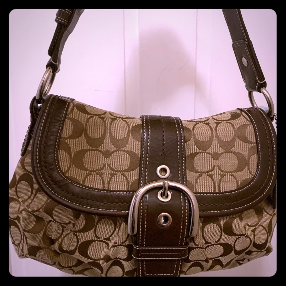 Coach Brown Signature Logo Small Hobo Saddle Bag